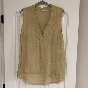 Sleeveless Ruffled V-Neck Blouse - Beige